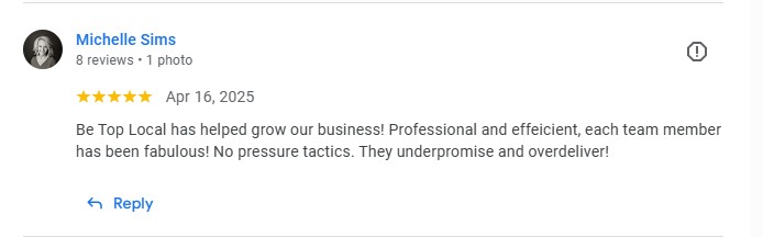 Google review from Michelle Sims: no pressure tactics, underpromise and overdeliver